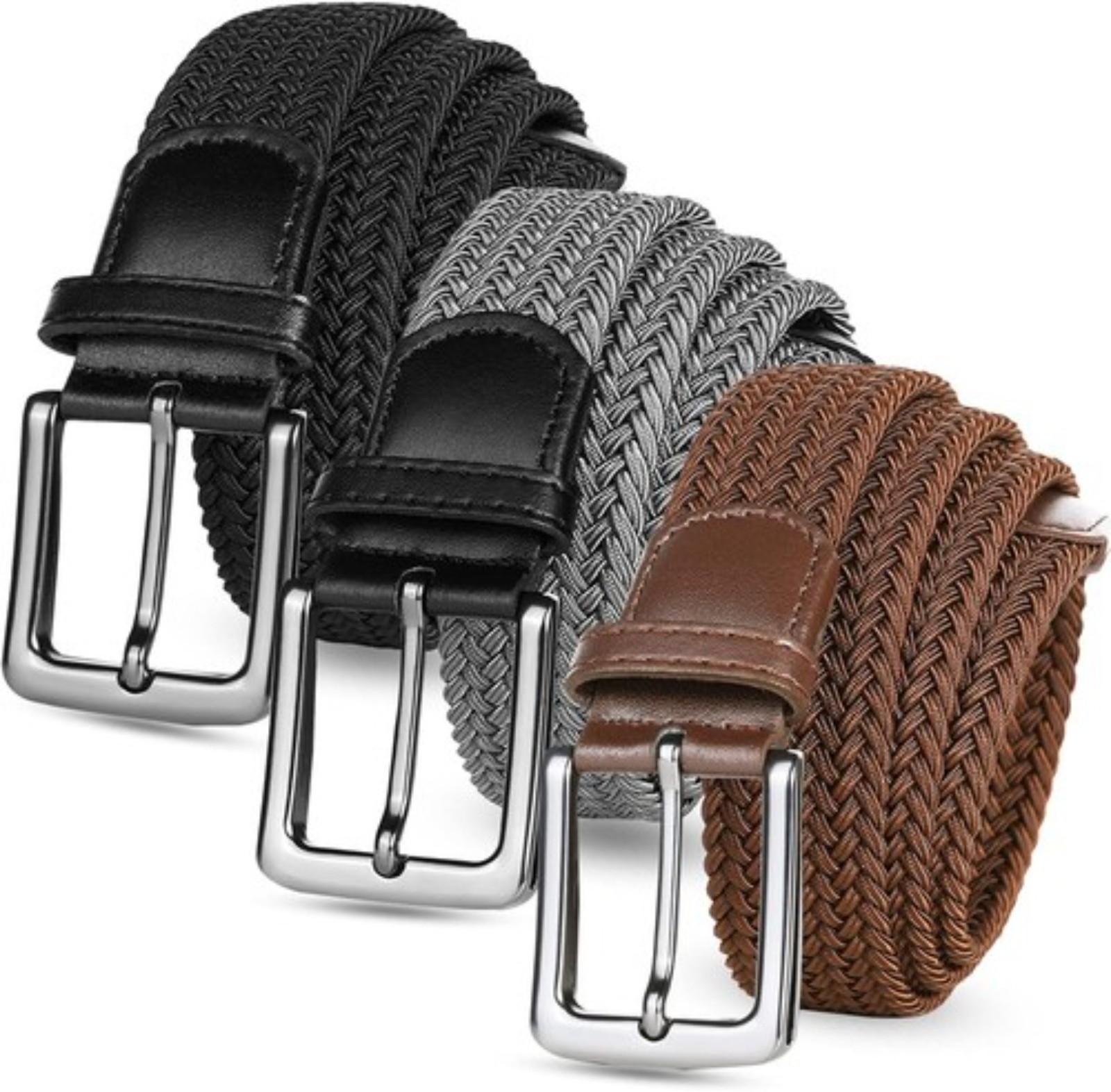 Golf Belts for Men Women 3 Pack Braided Elastic Fabric Stretch Canvas Woven Belt