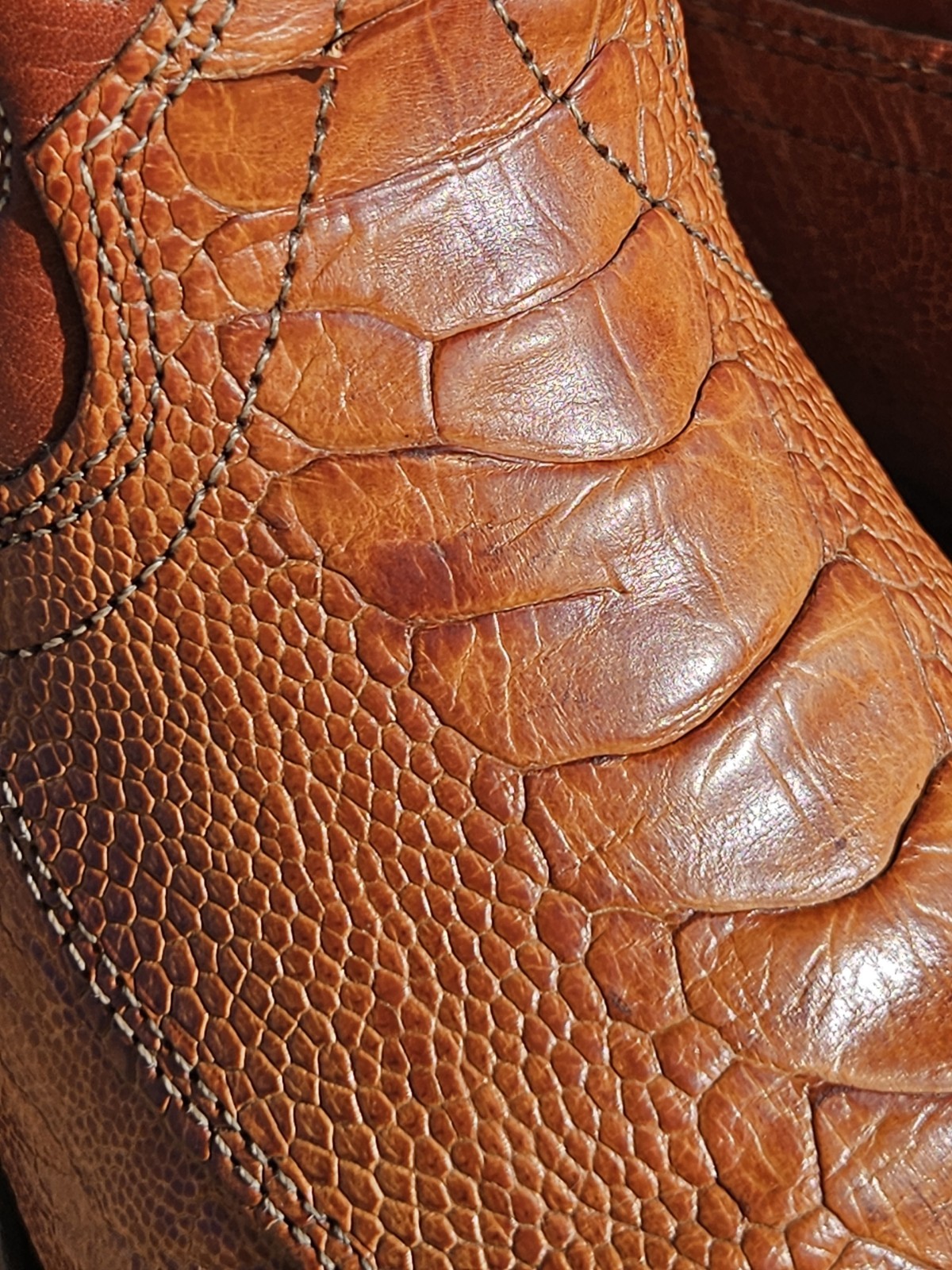 J Chisholm Men’s Cowboy Boots Size 9D “Cognac Ostrich Leg” W/NEW HEEL CAPS!