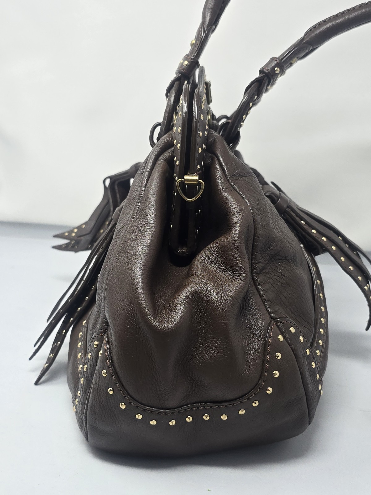 Lockheart Brown Leather Studded Handbag