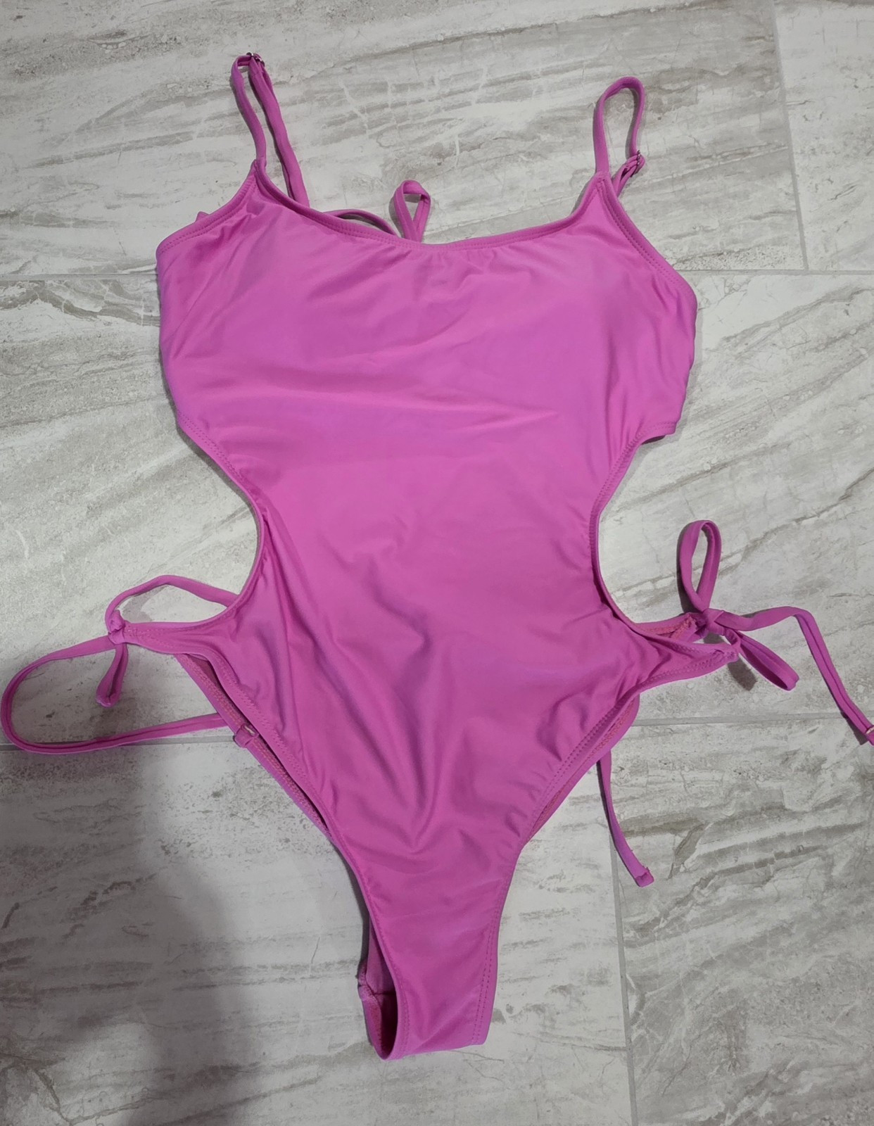 Lulus Pink Solid Mesh Side Tie Cutout One-Piece Swimsuit Adjustable L