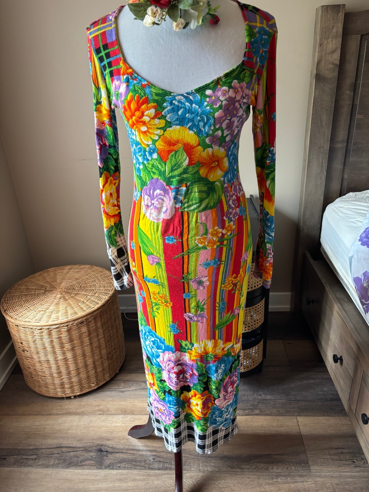 Versus Versace Floral Cotton Stretchy Dress Vintage 90′ Size 42 .