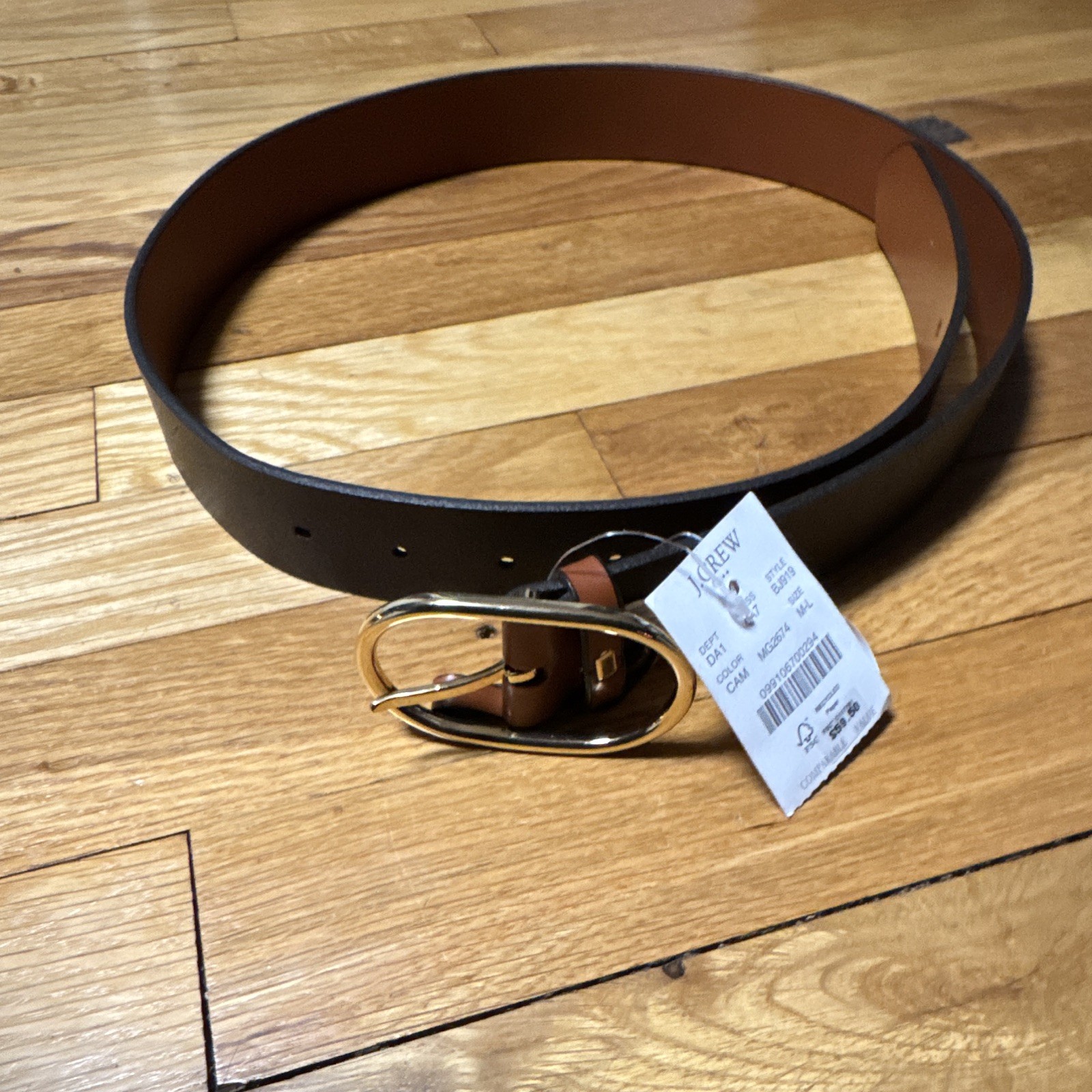 J.Crew women’s Belt Brown Solid 1in Width Size M-L Logo Buckle Accent