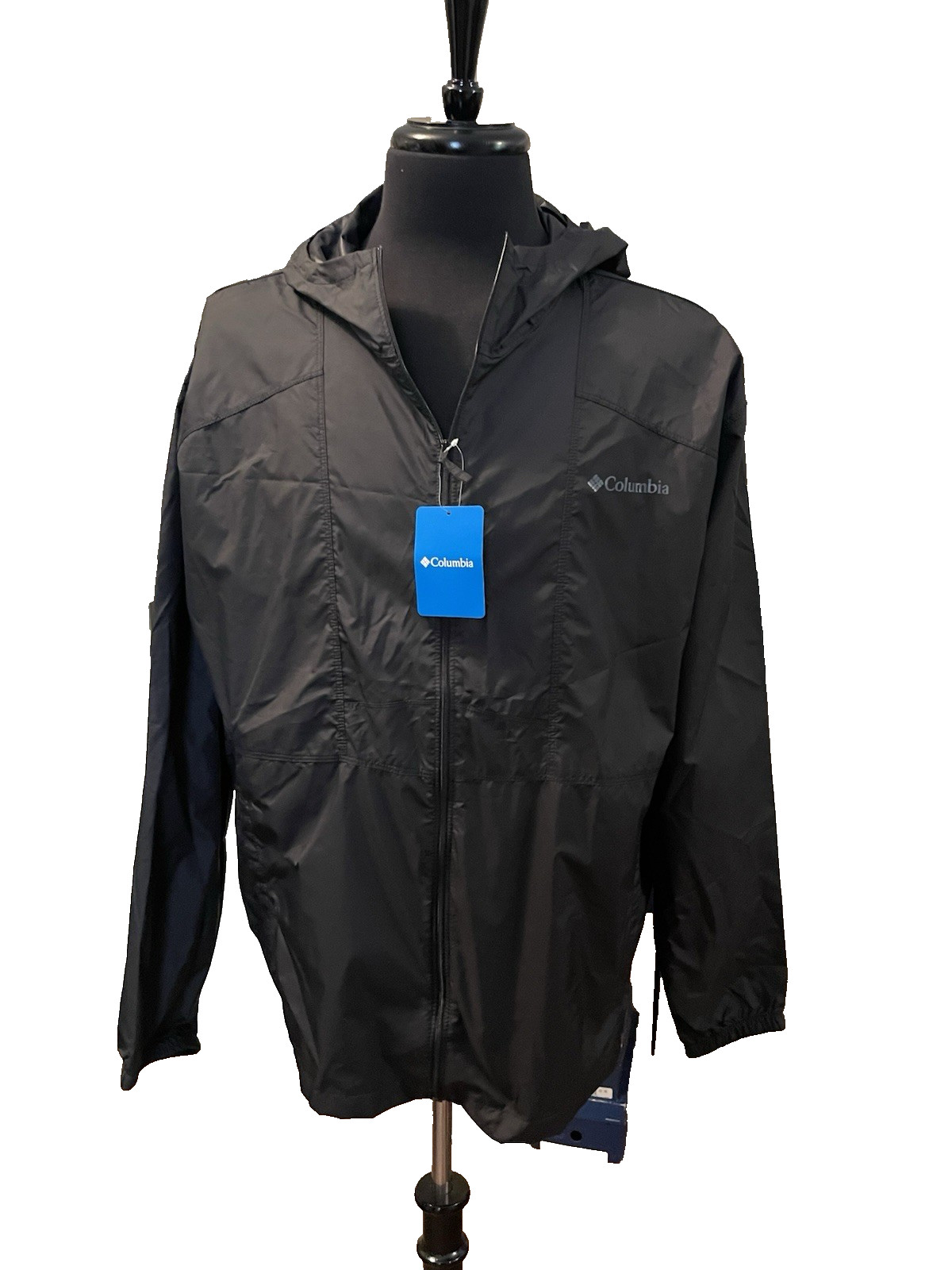 NWT Columbia Men’s Flashback Windbreaker Black XXL Hooded Lightweight Jacket
