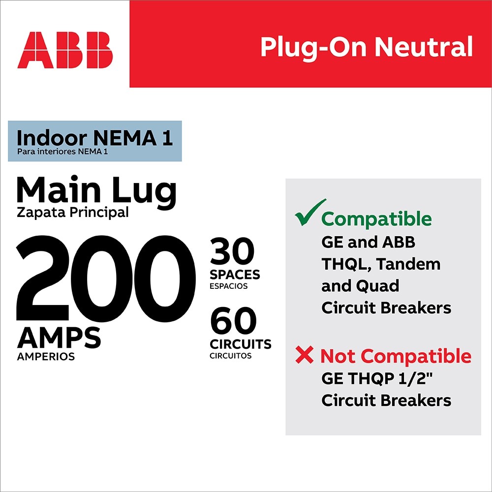 ABB ReliaHome P-Series 200 -Amp 30 -Spaces 60 -Circuit Indoor Main Lug Plu|13631