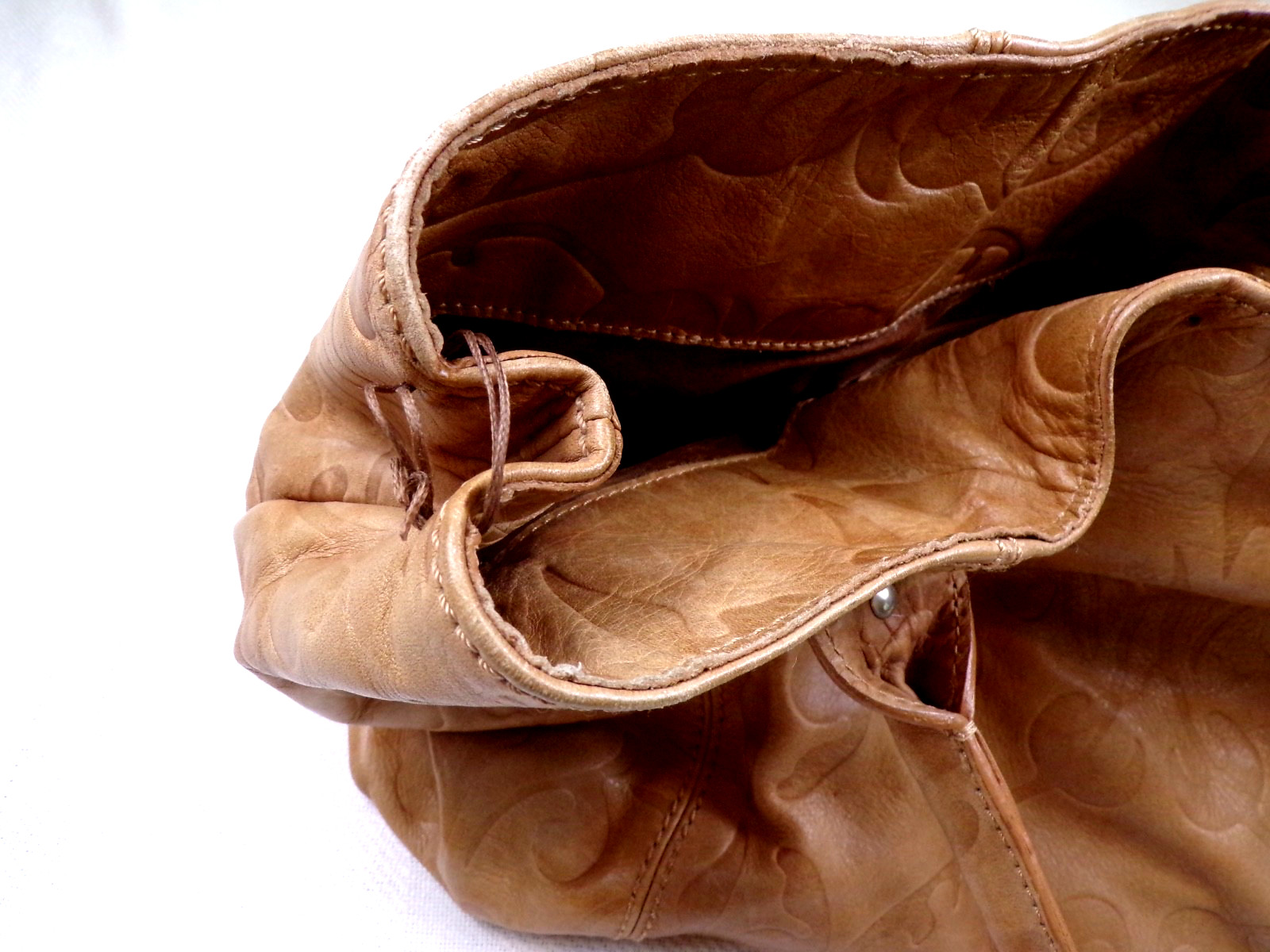 Falor Italia Le Borse Large Embossed Leather Tote Bag Made In Italy Tan