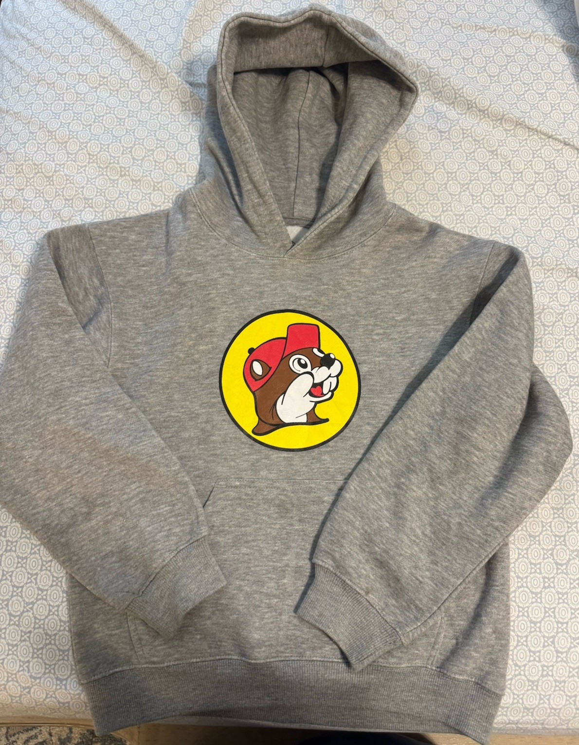 Buc-ee’s Logo Graphic Pullover Hoodie Gray Youth YS Fleece Cotton Blend