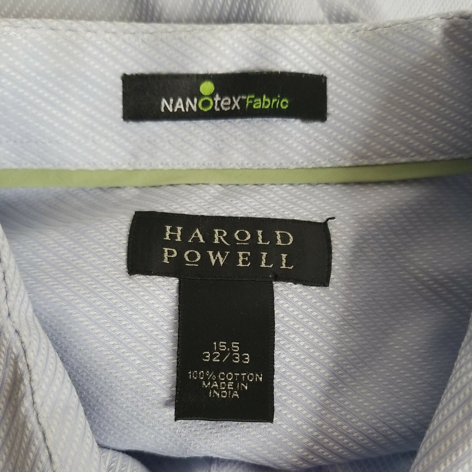 Harold Powell Nanotex Fabric Blue Button Long Sleeve Shirt Mens Size 15.5 32/33