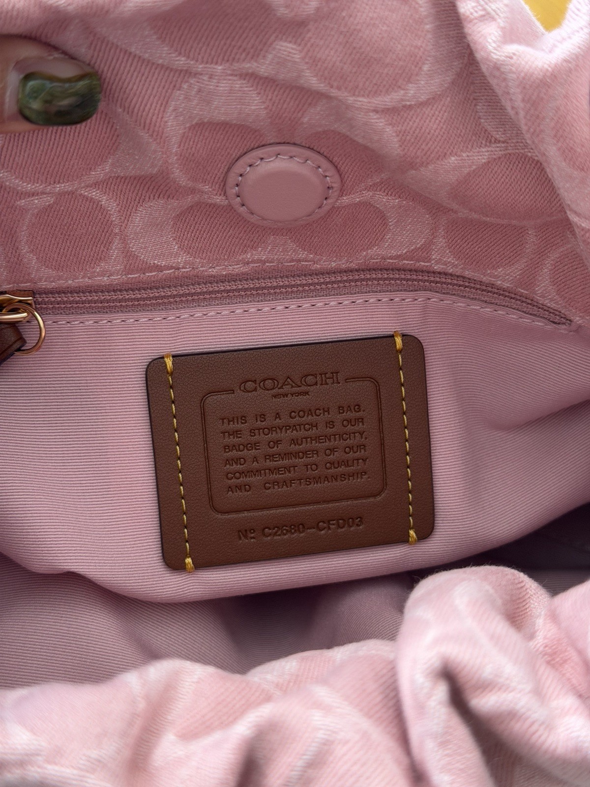 Coach Faye Drawstring Bag Signature Denim Light Pink Brand New 💕