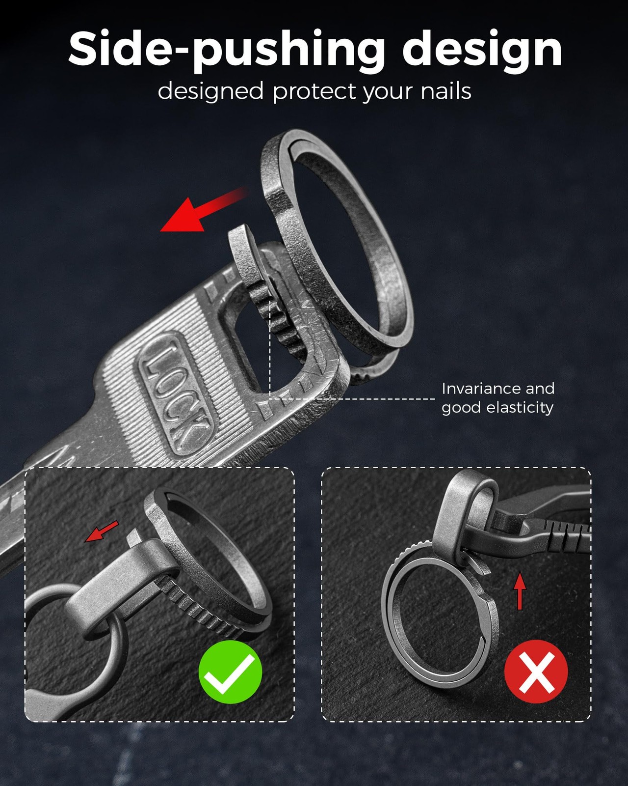 FEGVE Titanium Mini Key Chain Ring with 3 0.86in Titanium Side-Pushing Design…