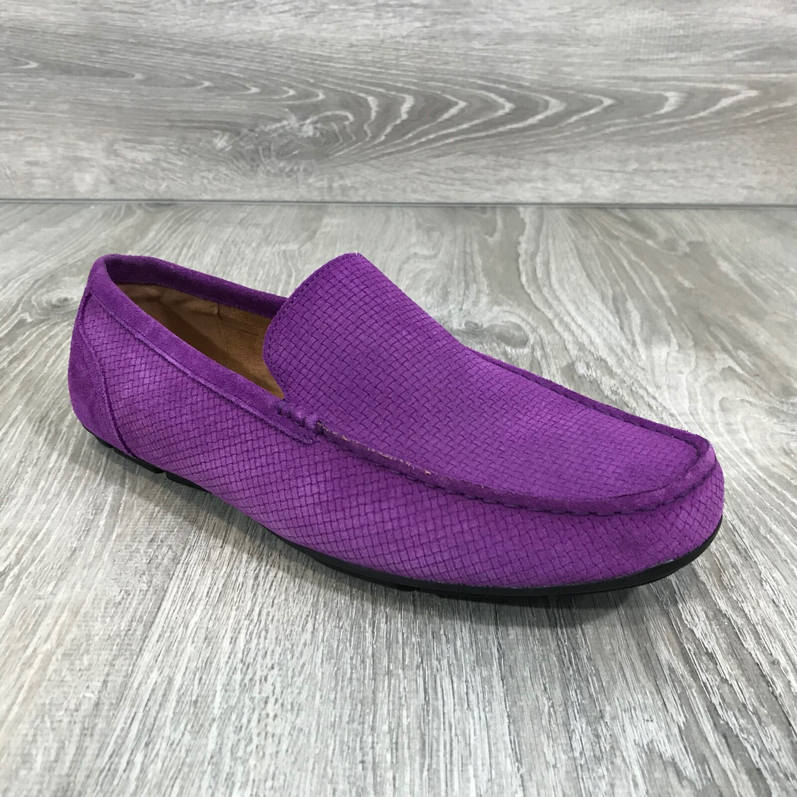 NIB ALFANI Men’s Kendric Textured Suede Drivers, Plum Multiple sizes