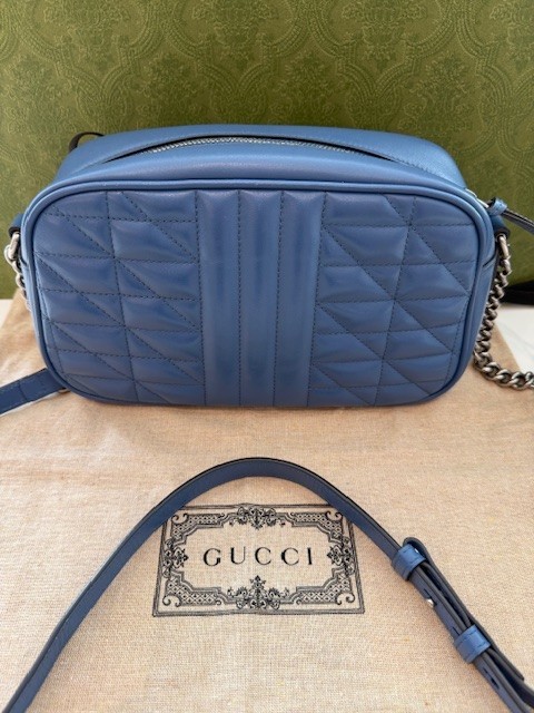 Gucci GG Marmont Blue Camera Shoulder Bag Authentic