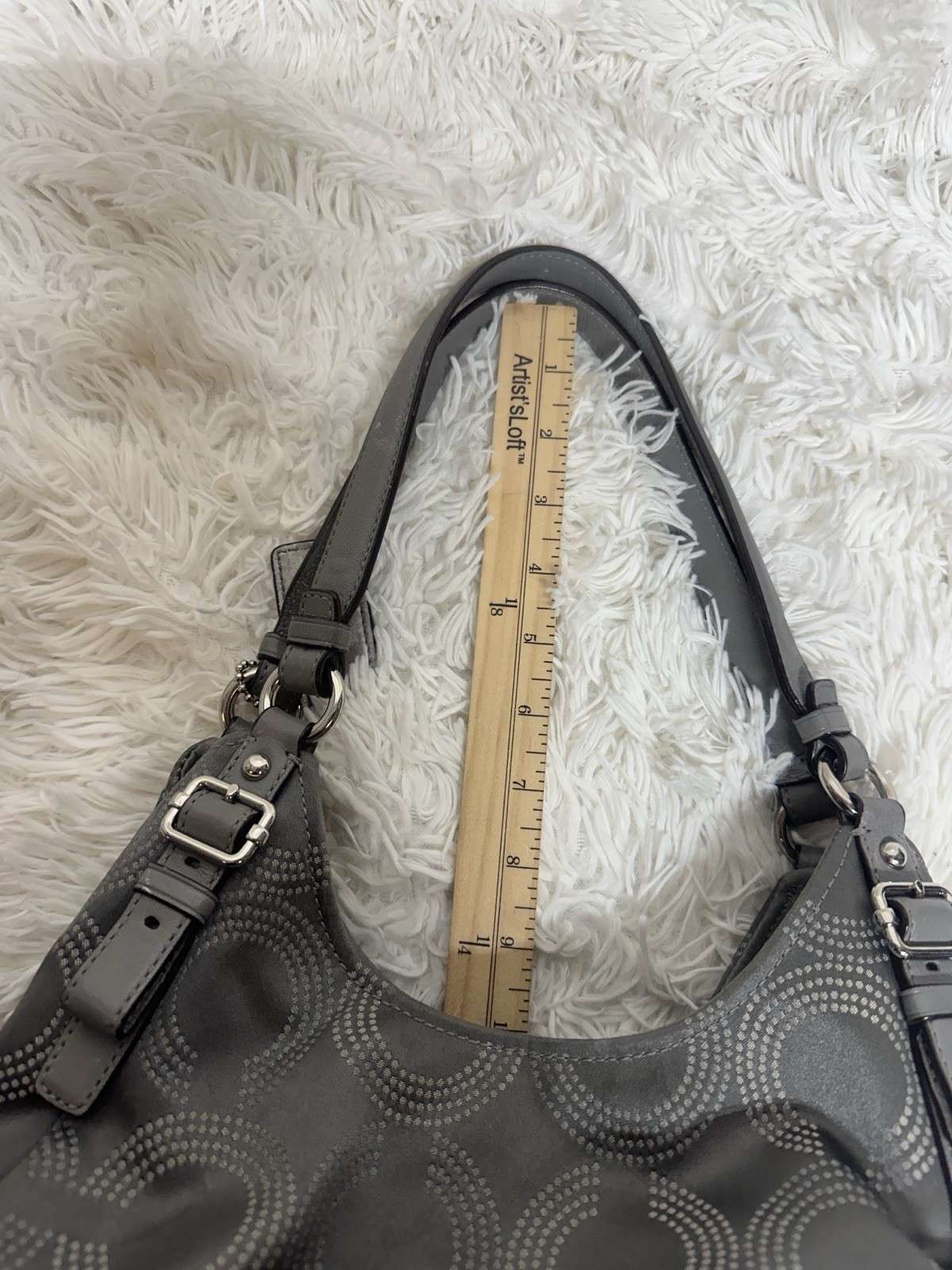 Coach Madison Maggie Dotted Op Art Gray & Silver Sateen Hobo Shoulder Bag