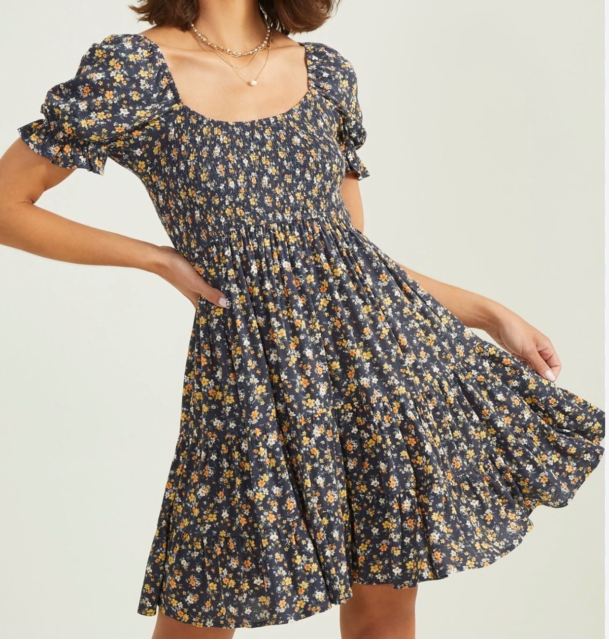 Altar’d State Dress Sundress Women’s Medium Blue Floral Smocked Cottagecore Boho