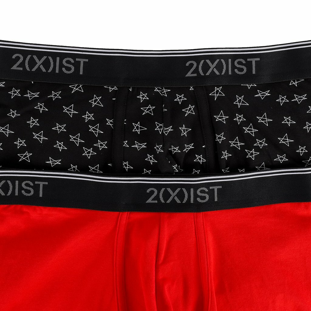 2(X)IST Men’s Boxer Briefs M or L 2 Pack Black Red Cotton Stretch Logo Waist New