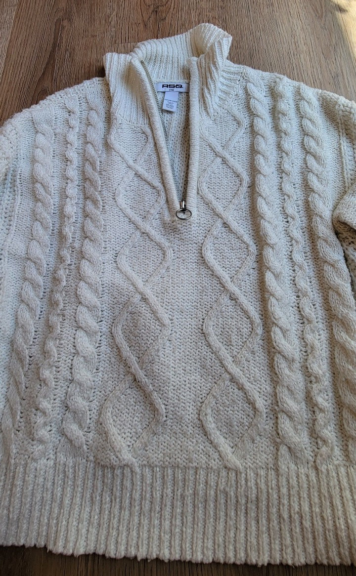 RSQ – Small Cable-knit Quarter-zip Cream Pullover Sweater