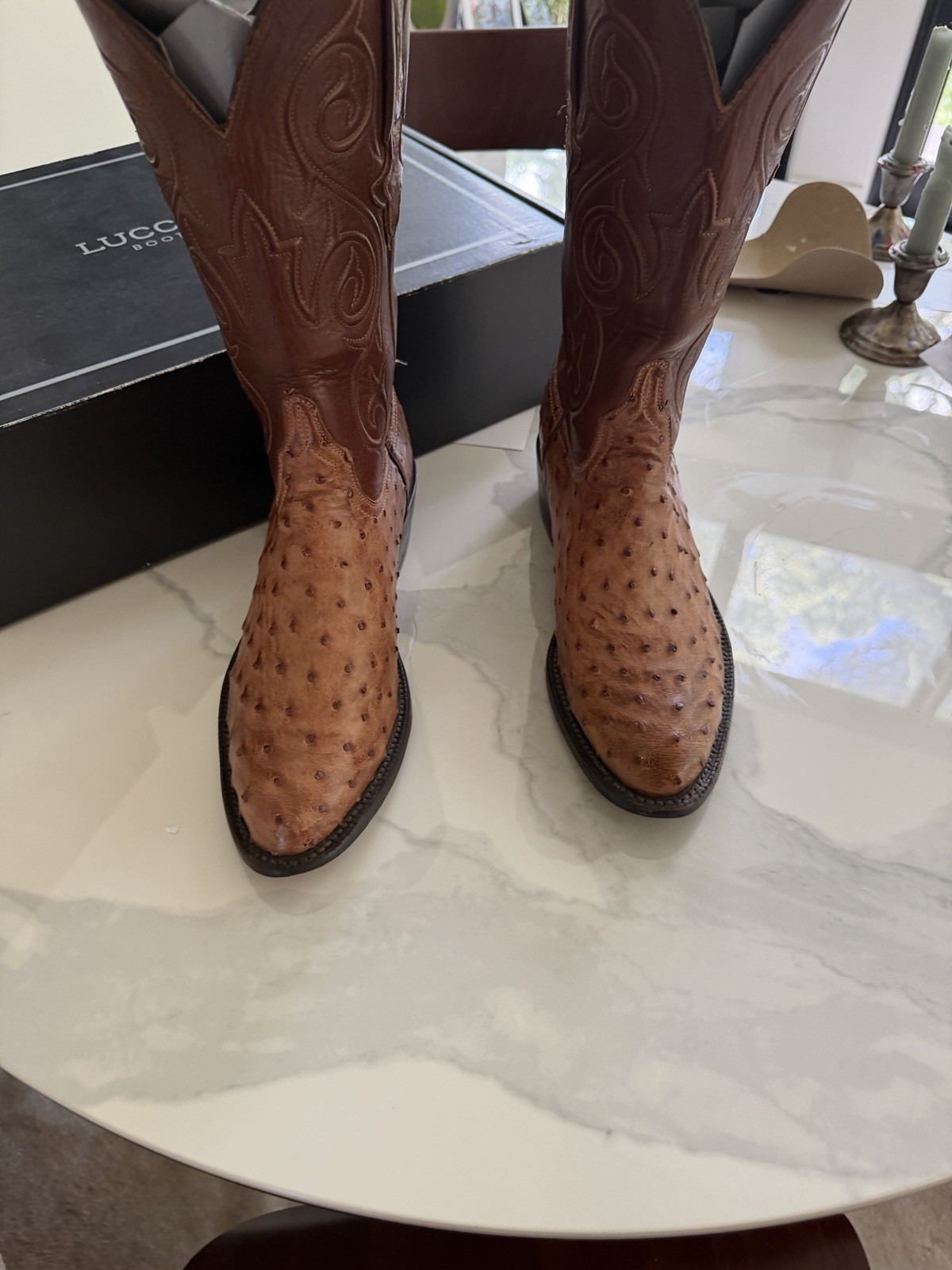 Lucchese Classics Handmade Ostrich Boots 9EE Tan/Lt Brown Barnwood From Allen’s