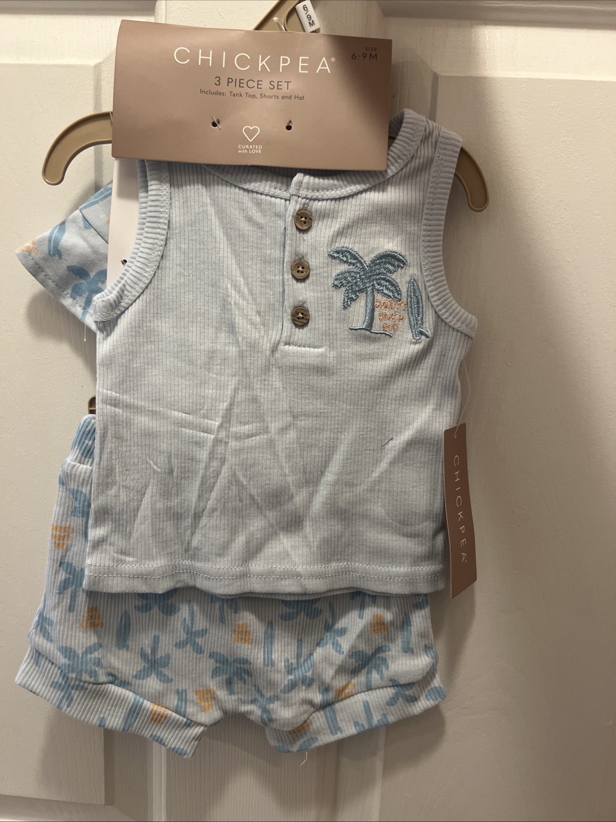 NWT Chickpea 3 Piece Baby Outfit Set Tank Top Shorts Hat 6 9 Months Daddy’s Bud