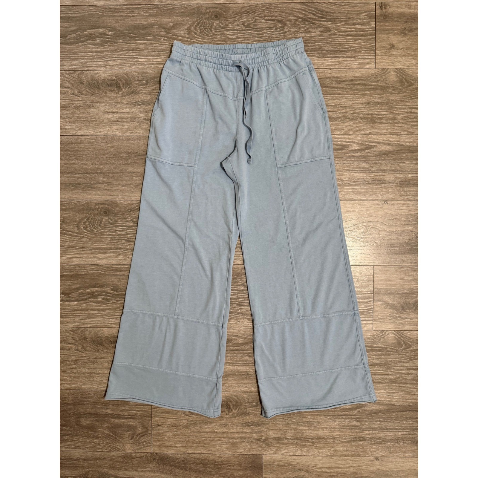 Rae Mode Women Cotton Blend Pants Siz L Light Blue Wide Leg Lounge Elastic Waist