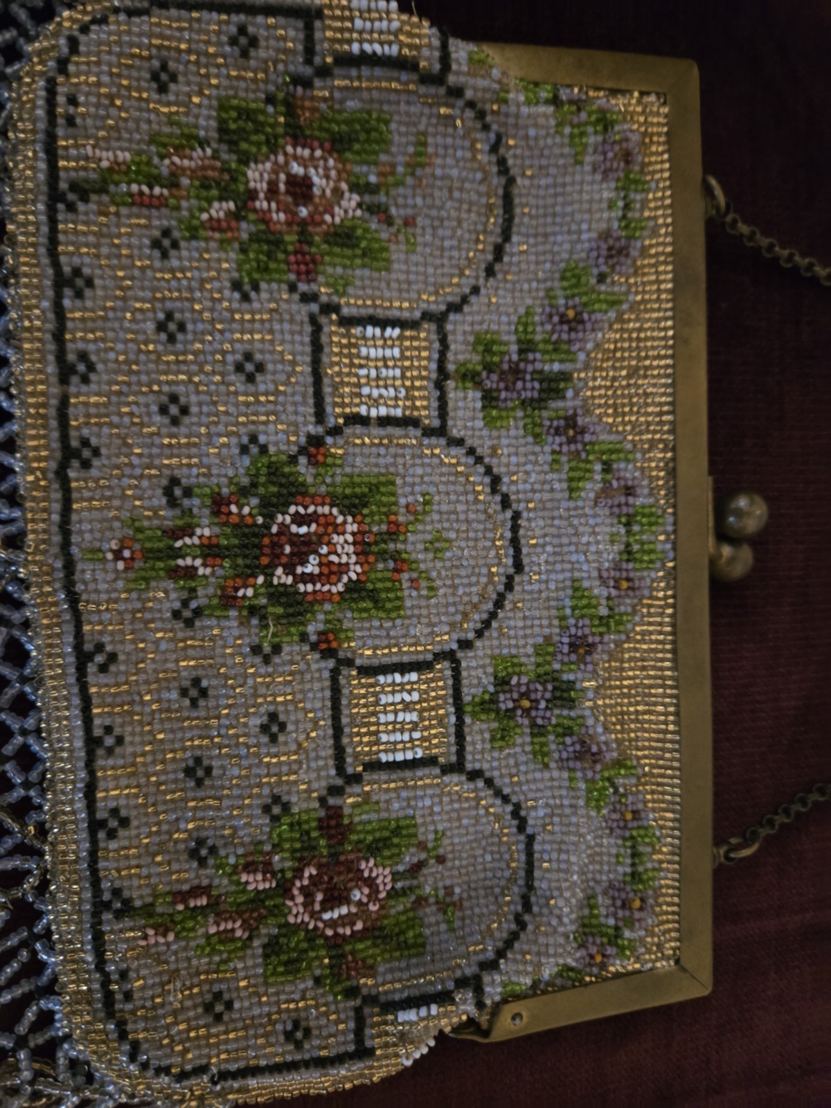 Antique 1900’s Rose Motif Beaded Purse