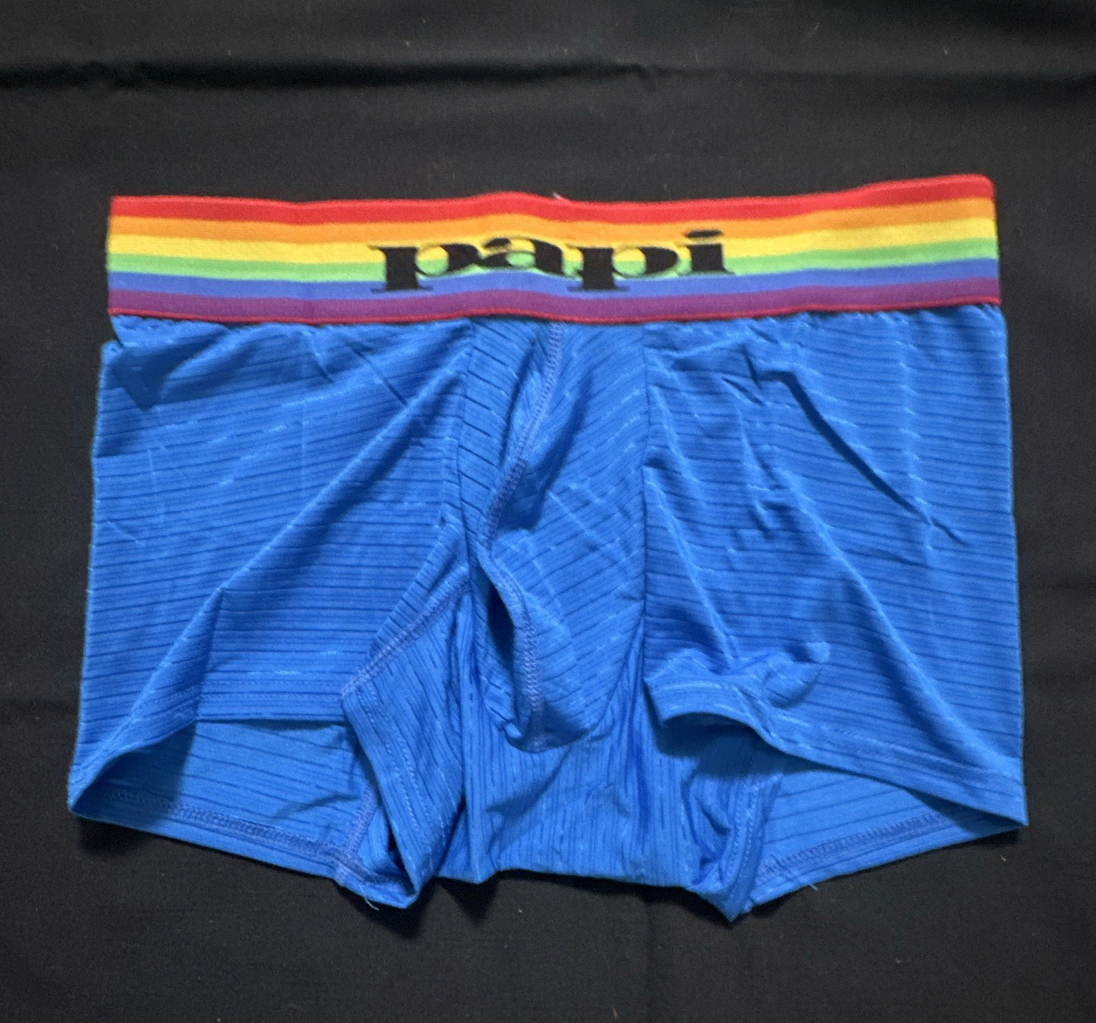 papi Men’s Microfiber Stretch Boxer Brief Underwear Blue Rainbow Waist M