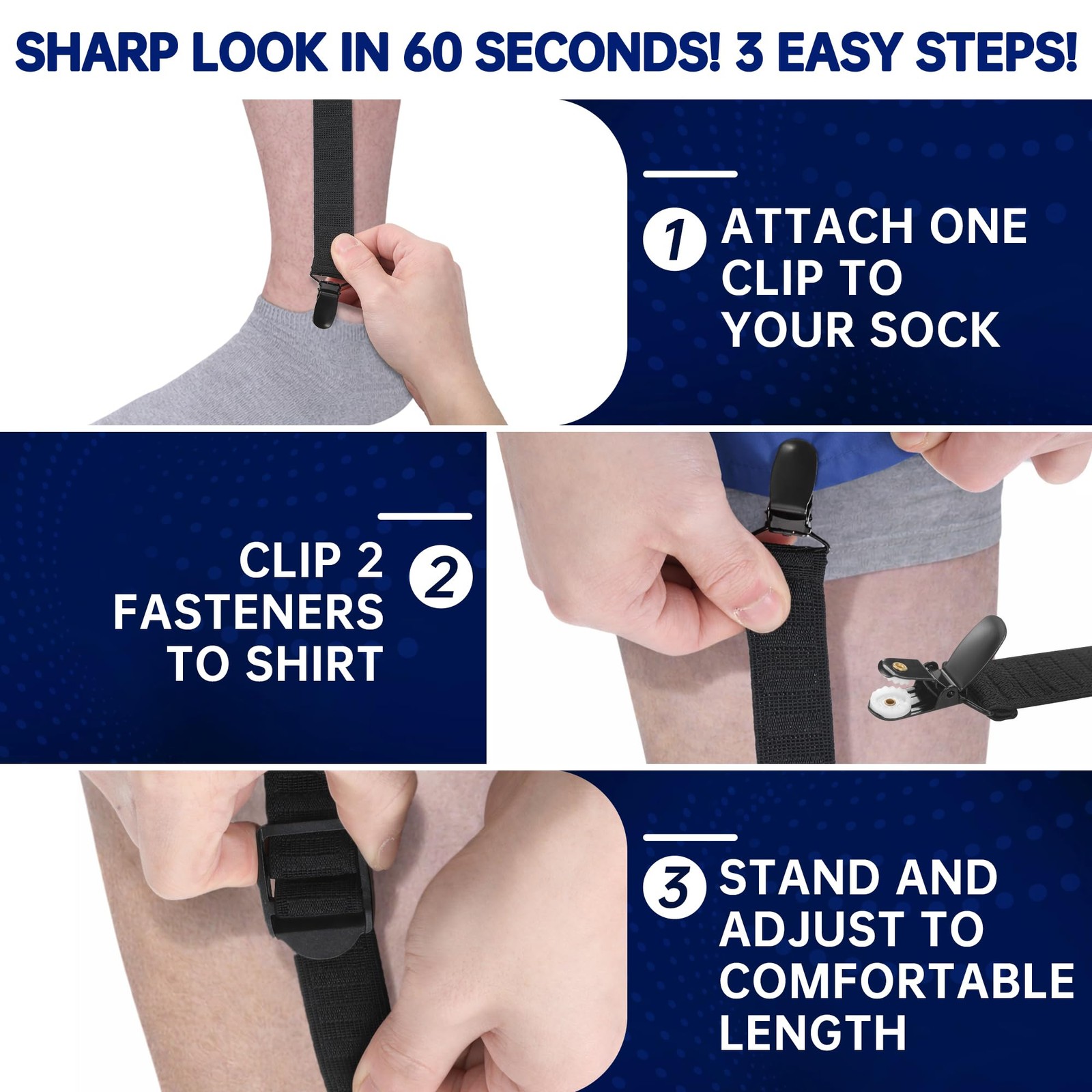 WOIASDGFE Shirt Stays for Men, Adjustable Smooth Elastic 22-55 IN, Black