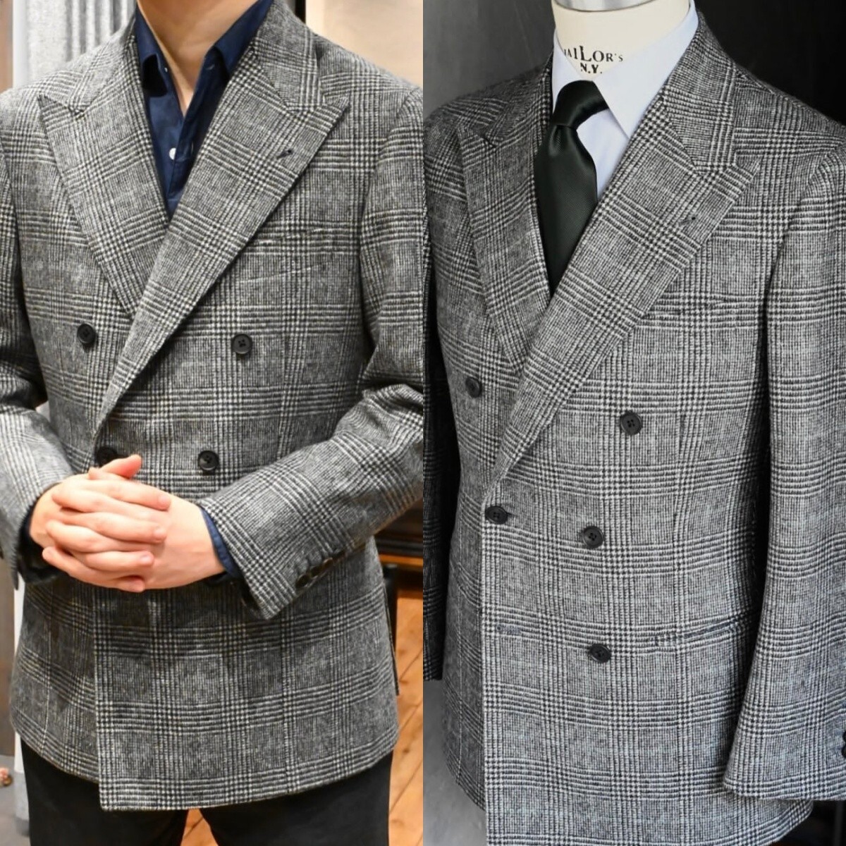 Houndstooth Men’s Suit Peak Lapel 2Pcs Double Breasted Business Formal Work Coat