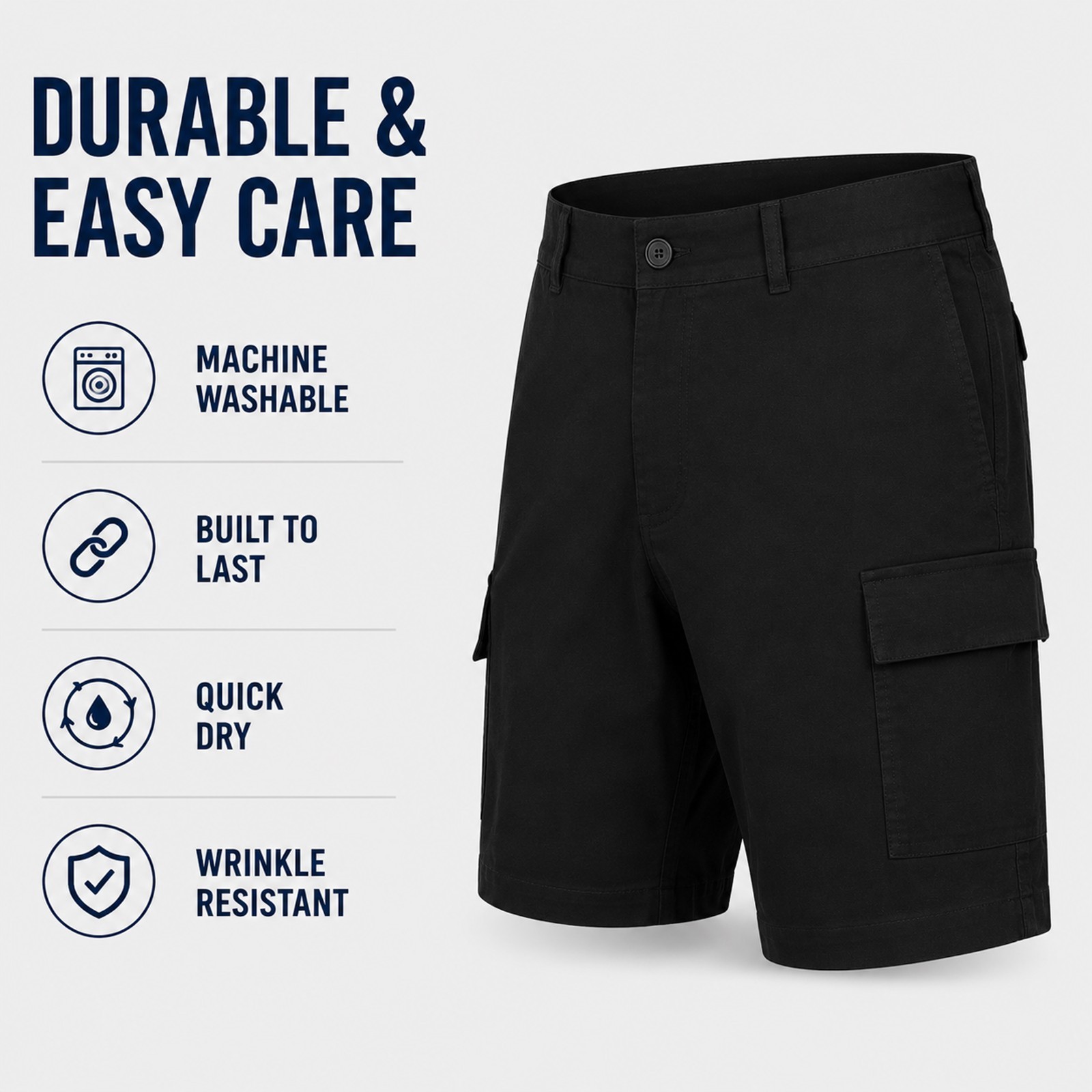 Men’s Stretch Cargo Utility Shorts with Button Closure and Zip Pockets (30-42)