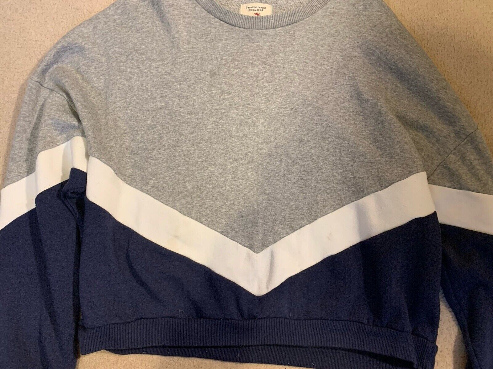 Pull & Bear Sweatshirt Womens Size Medium Grey White Blue Pullover Free ReturnS