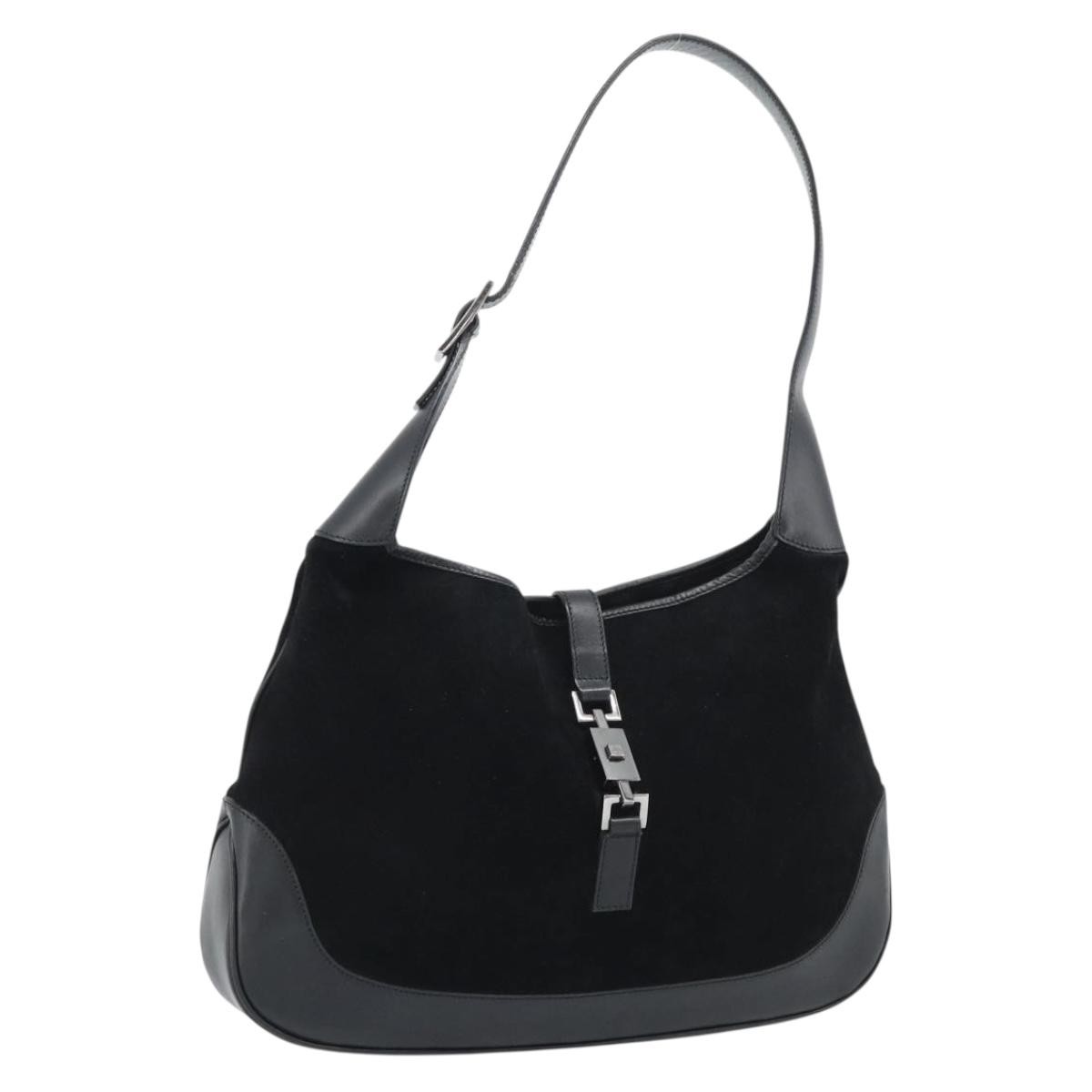 GUCCI Jackie Hand Bag Suede Black Silver 001 3346 Auth 194007