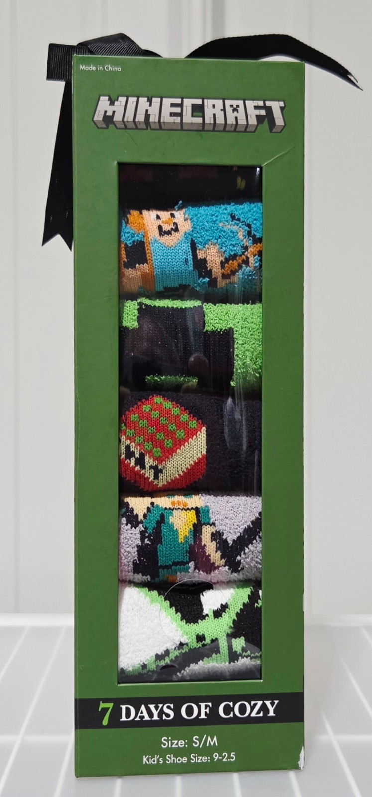 Minecraft Cozy Character Print Socks 7 Count Pack — Boys’ S/M Shoe Size 9 – 2.5