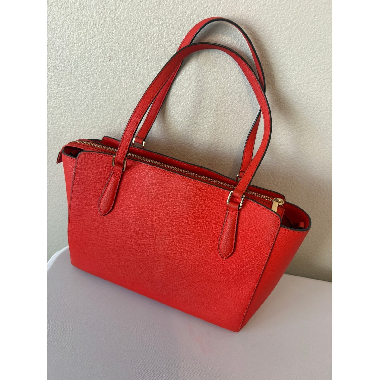 Tory Burch Robinson Red Saffiano Leather Tote Bag and Matching Wallet Set