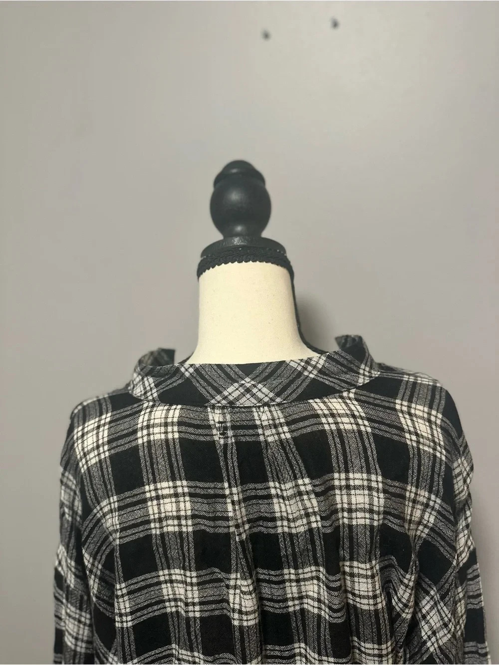 Madewell Highroad Popover Plaid Blouse Black White Size S