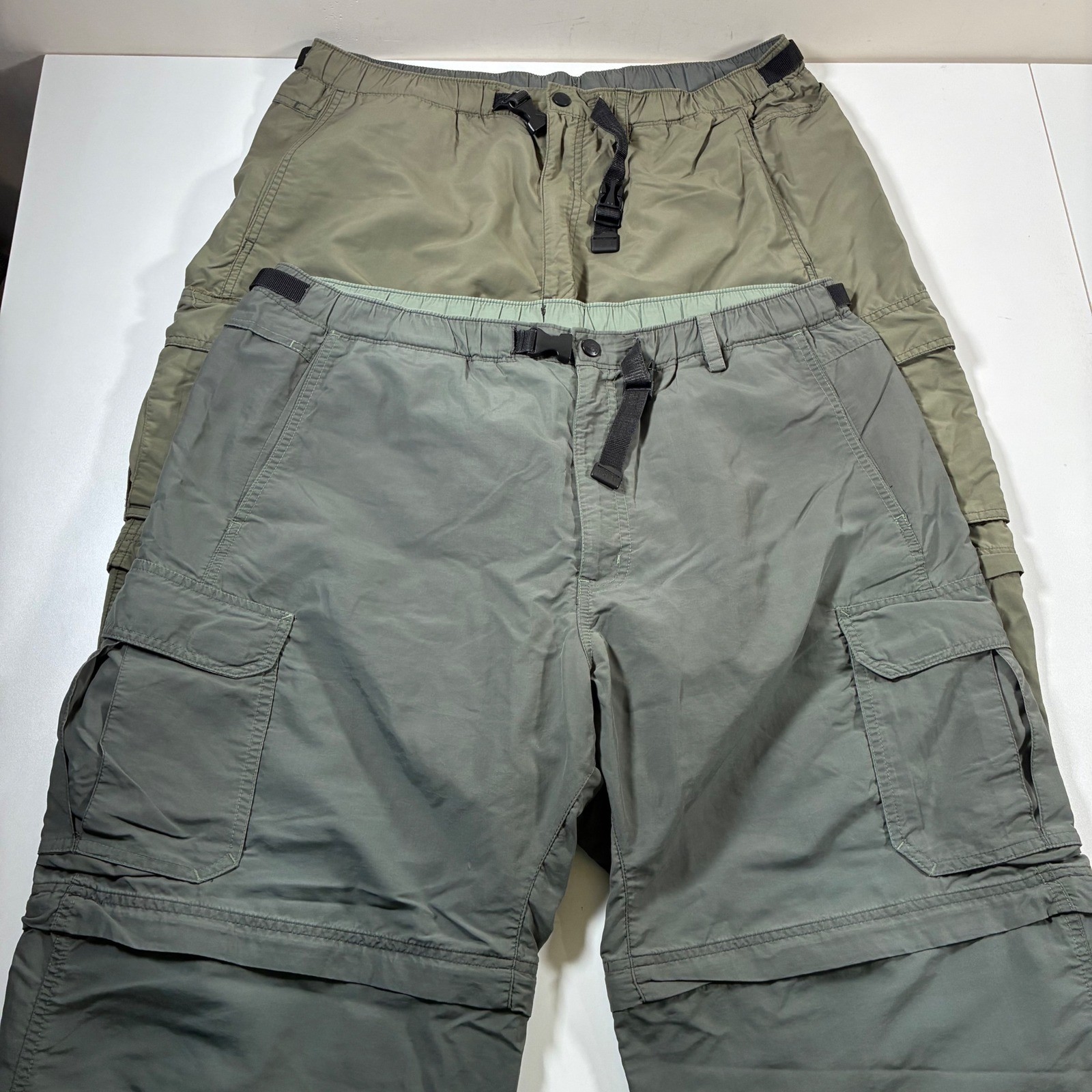 LOT OF 2 REI Convertible Cargo Pants XL 36×30 Green Gray Zip Off Hiking UPF 50+