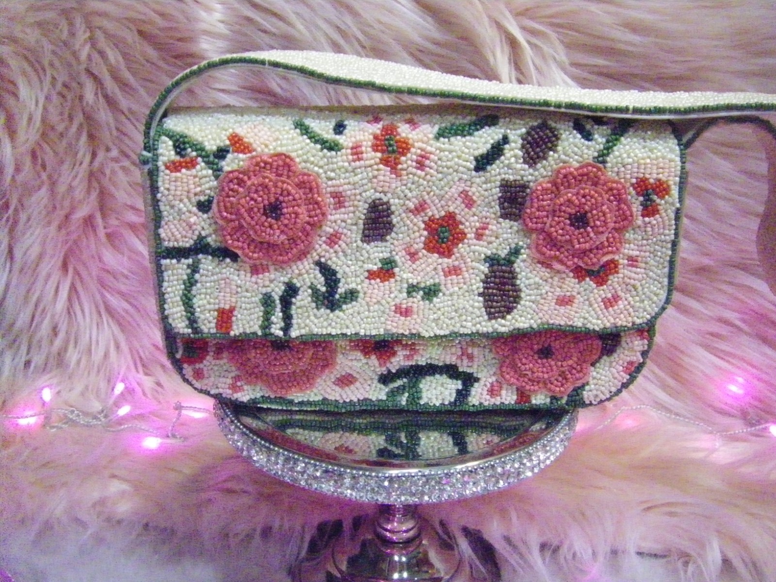 Viral Beaded Shoulder Bag Greta Pink Floral Multi NWT