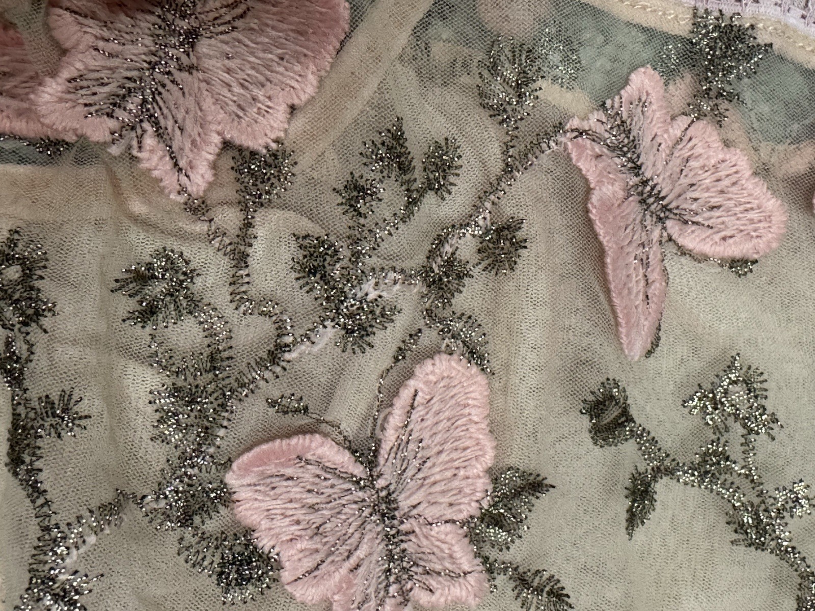 Sexy Butterfly Embroidered Mesh Lace-Up Teddy Bodysuit Pink Floral Size Small