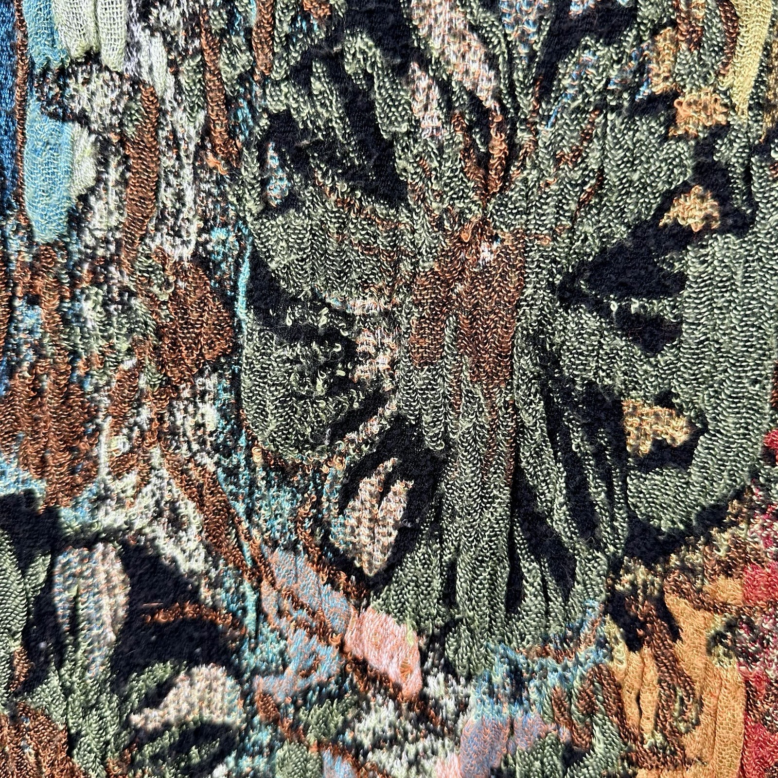 Art To Wear Silk Viscose Woven Scarf Nepal Abstract Floral Fringe Boho Wrap