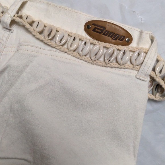 Bongo Vintage Y2K Low Rise Bootcut Jeans Cream With Shell Belt NWT Sz 9 Festivsl