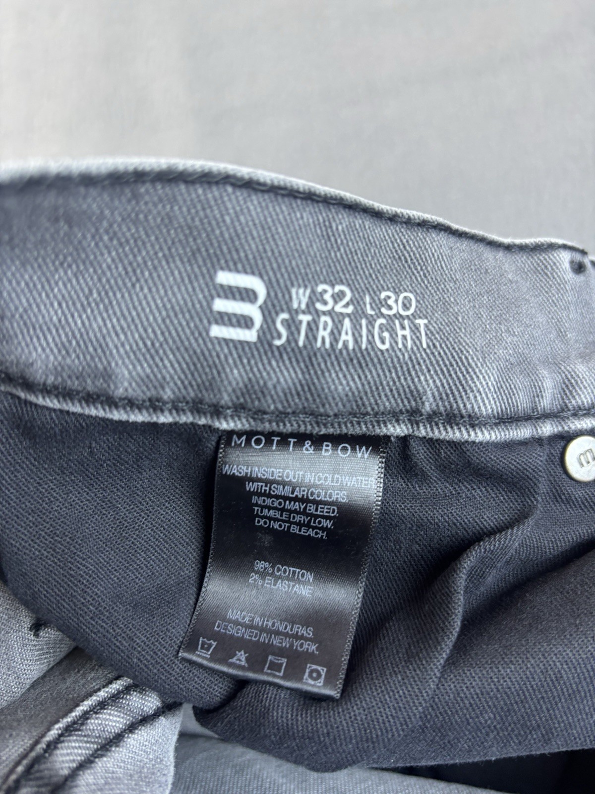 Mott & Bow Straight Fit Jeans Mens Size 32×30 Gray Stretch Denim Hemmed to 32×27