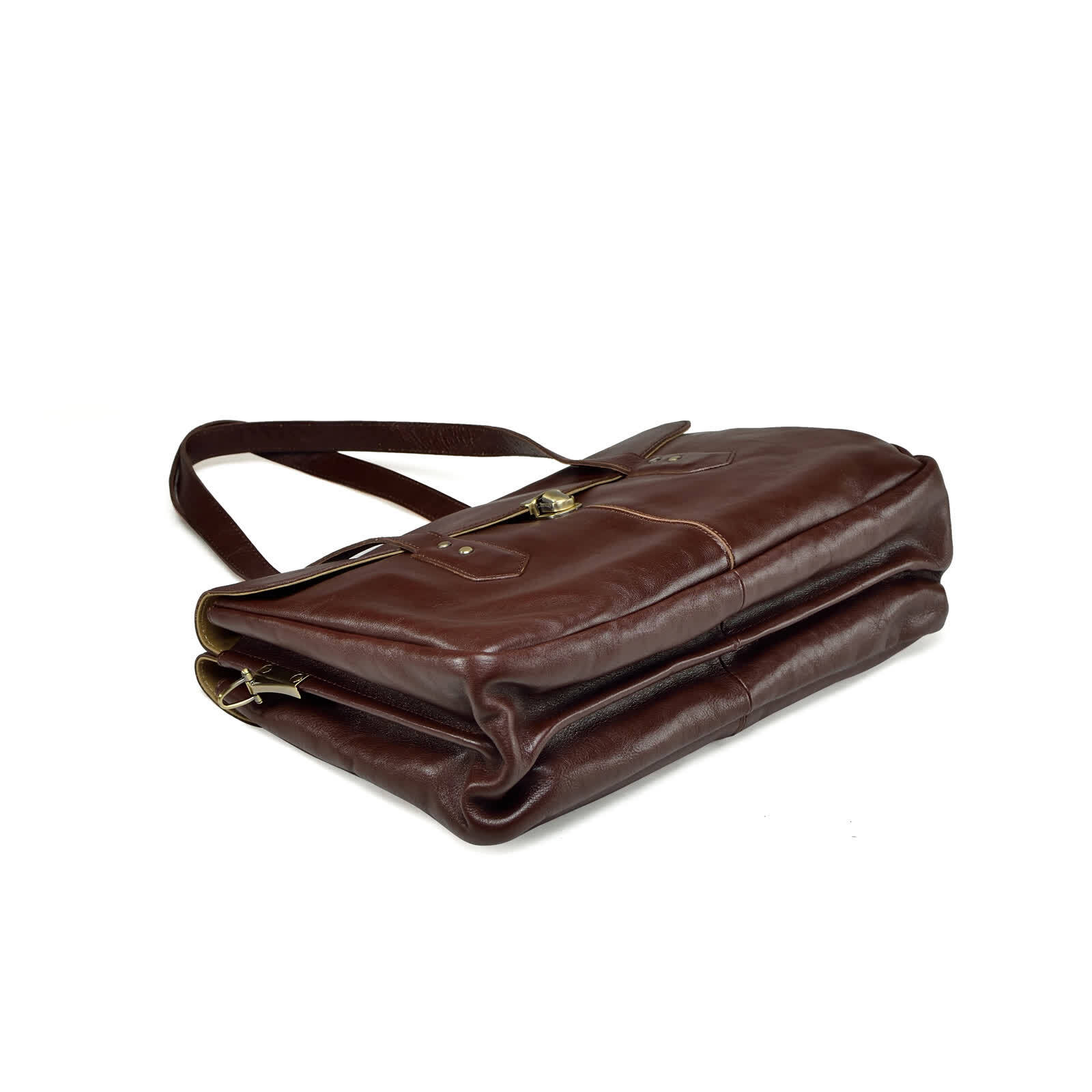 Erivis Brown Women Genuine Leather Briefcase with Adjustable Strap