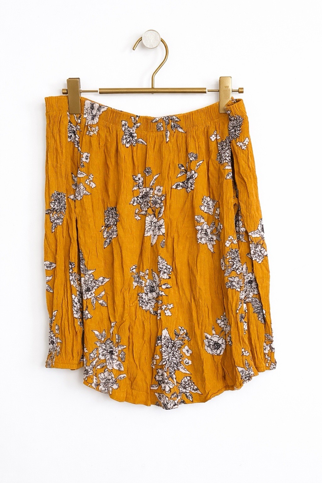UK 14 Select Mustard And White Floral Print Crinkle Off The Shoulder Summer Top