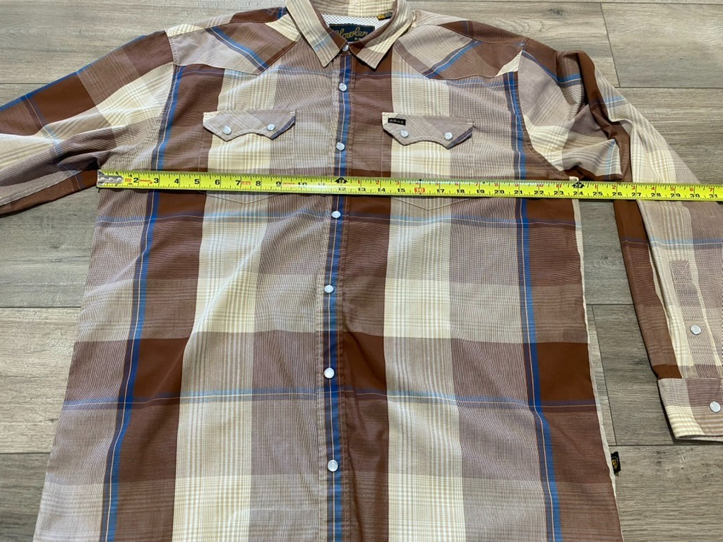 Howler Bros H Bar B Tech Shirt Mens L Plaid Western Snap Button Long Sleeve