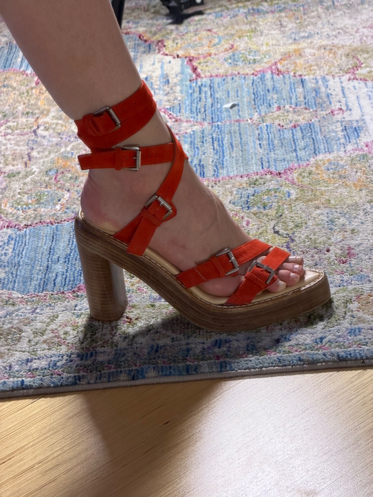 Ann Demeulemeester Spring 2005 Red Suede Strappy Heel Sandals Size 40EU