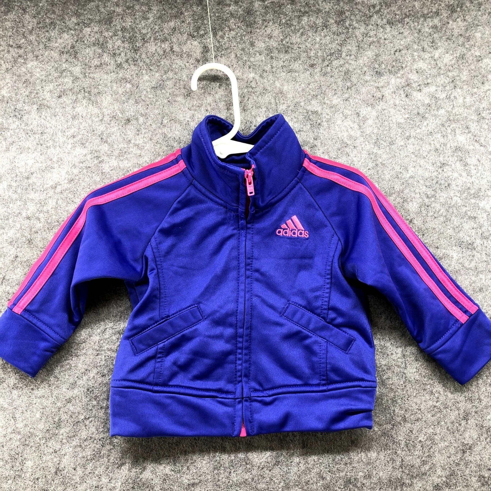 Adidas Baby 6M Girls Track Jacket Blue Pink 3 Stripe Active Full Zip