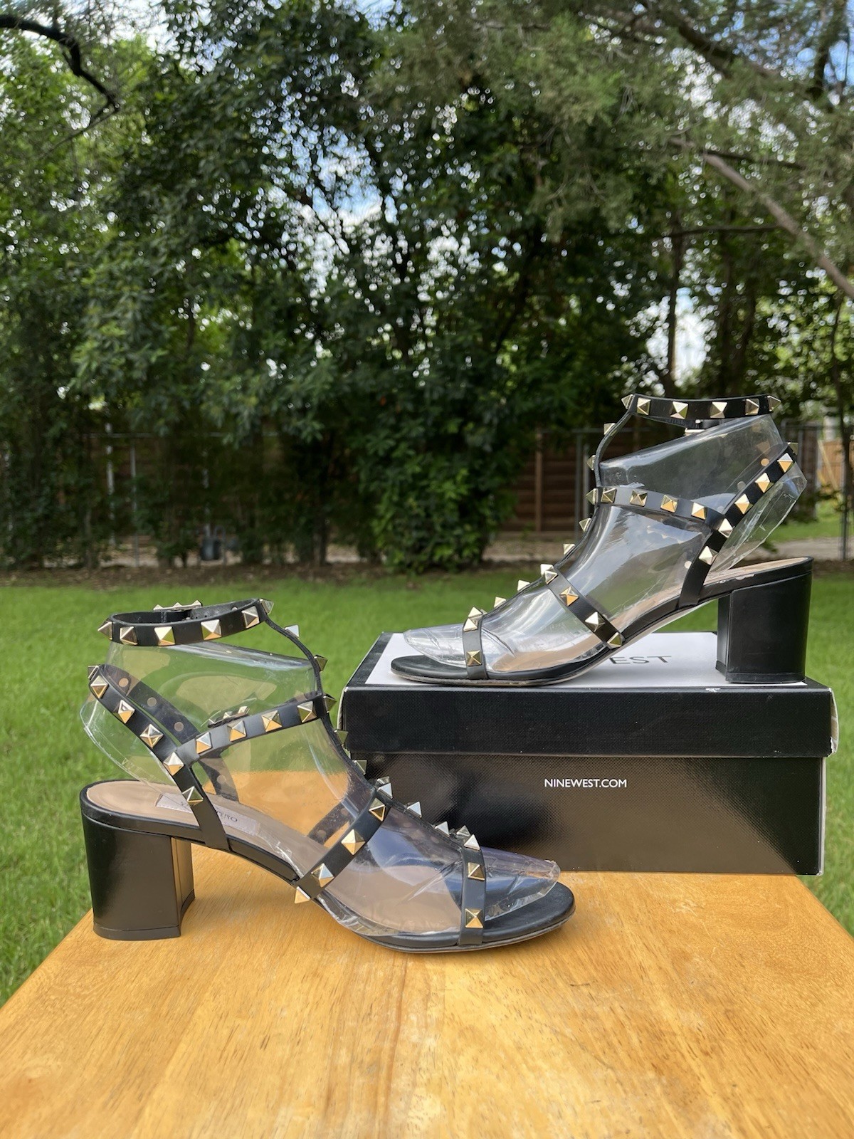 Valentino Garavani 60mm Rockstud Leather City Heels Sandals SZ 37 1/2 MSRP $1150