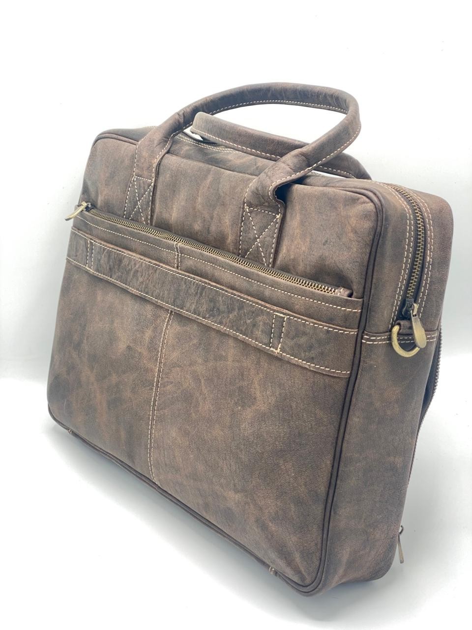Handmade Full Grain Brown Genuine Leather Laptop Shoulder Handbag For Men’s