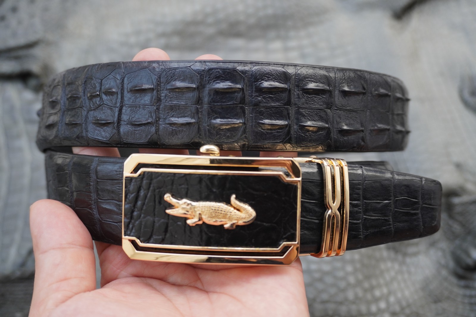 Black Real CROCODILE Hornback LEATHER Skin Men’s Belt -W 1.3 inch # Q40