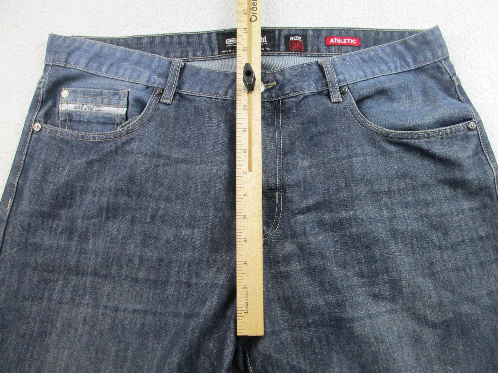 Ecko Unltd Jeans Mens 38 Dark Wash Athletic Fit Rhino Logo Back Pocket