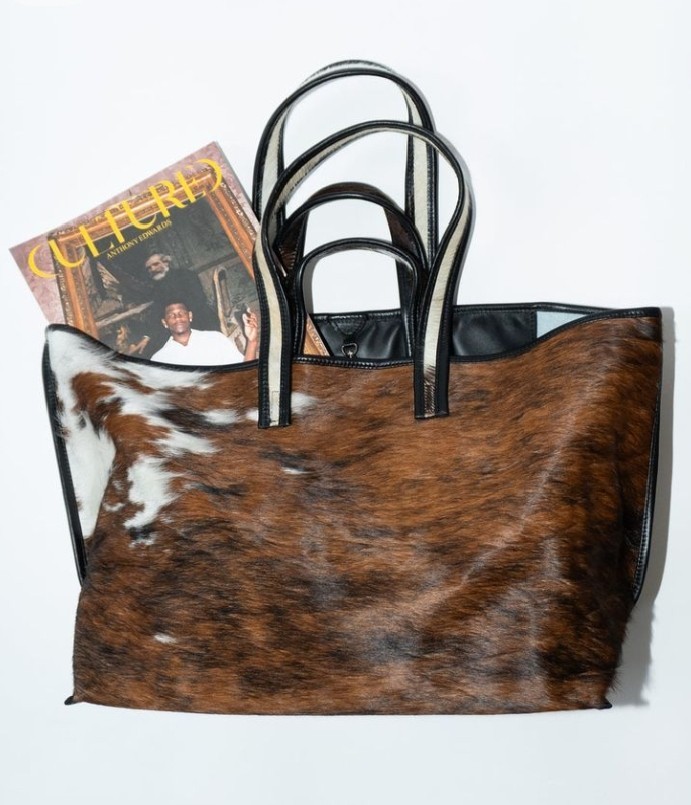 Genuine Cowhide Leather Tote Bag Hair-On Brown White Shoulder Handbag Western