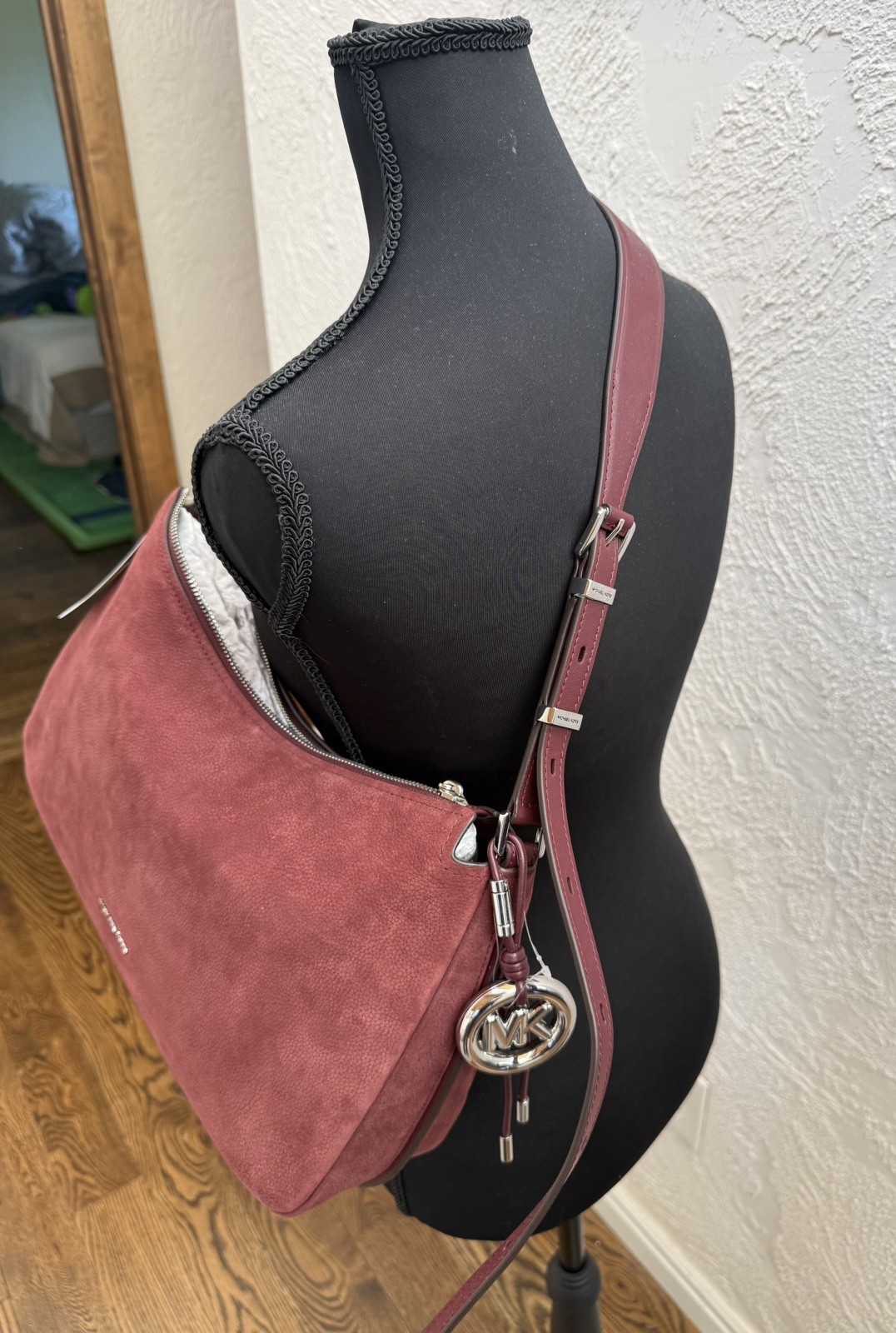NWT Michael Kors Nolita Medium Nubuck Shoulder Crossbody Bag, Oxblood Red