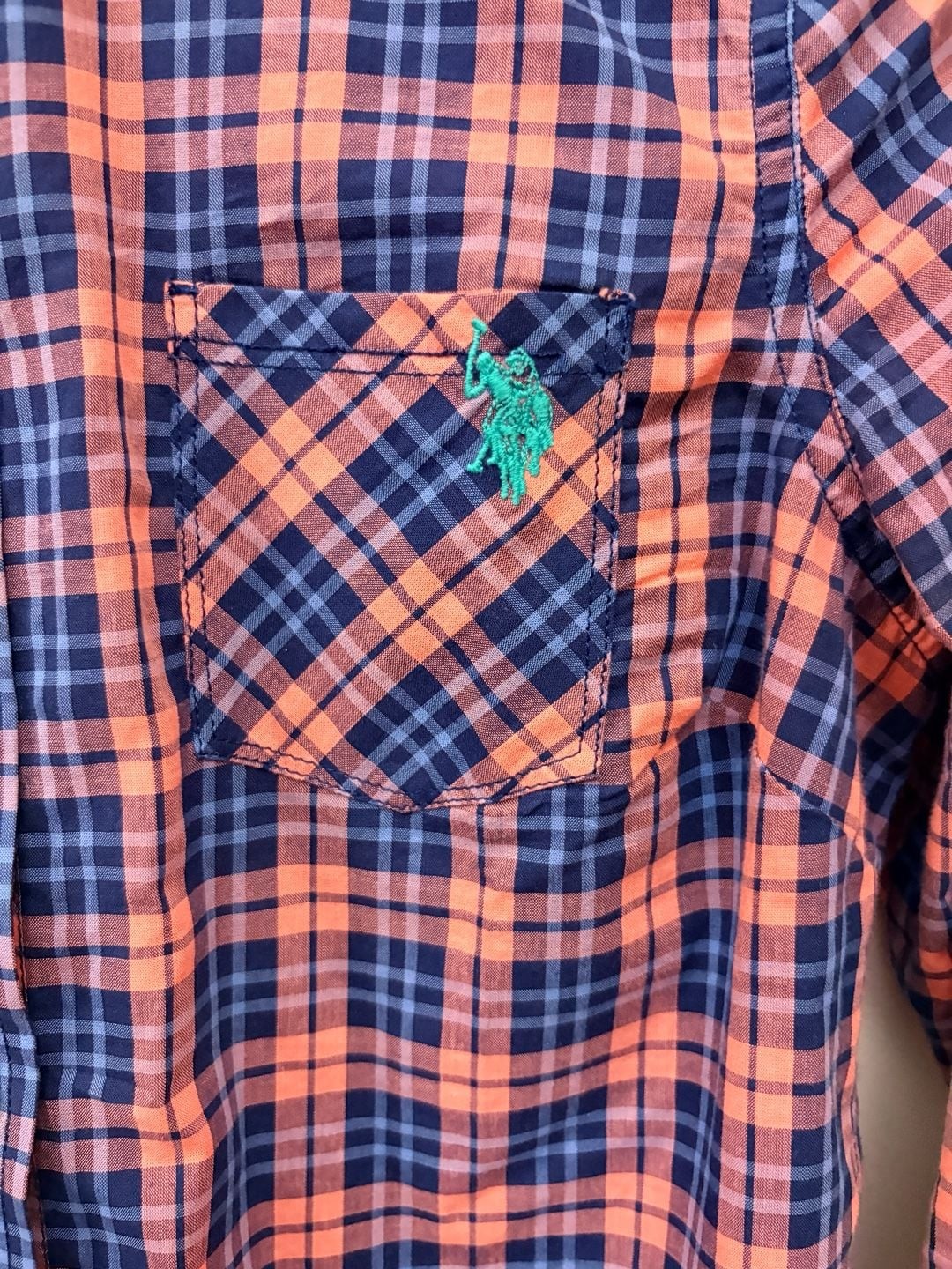 US Polo Association Botton Down Blue + Pink Plaid | Small Womens